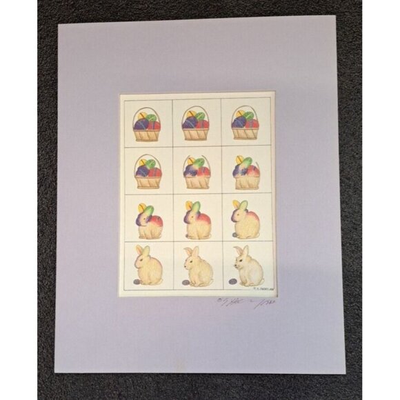 E. Halsey Signed BASKET TO RABBIT Transformation Matted Print Easter Spring 1982 - Picture 1 of 8